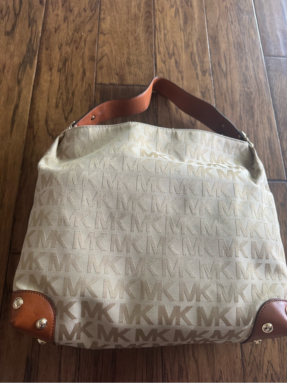 Michael Kors Beige and Tan Signature Shoulder Bag